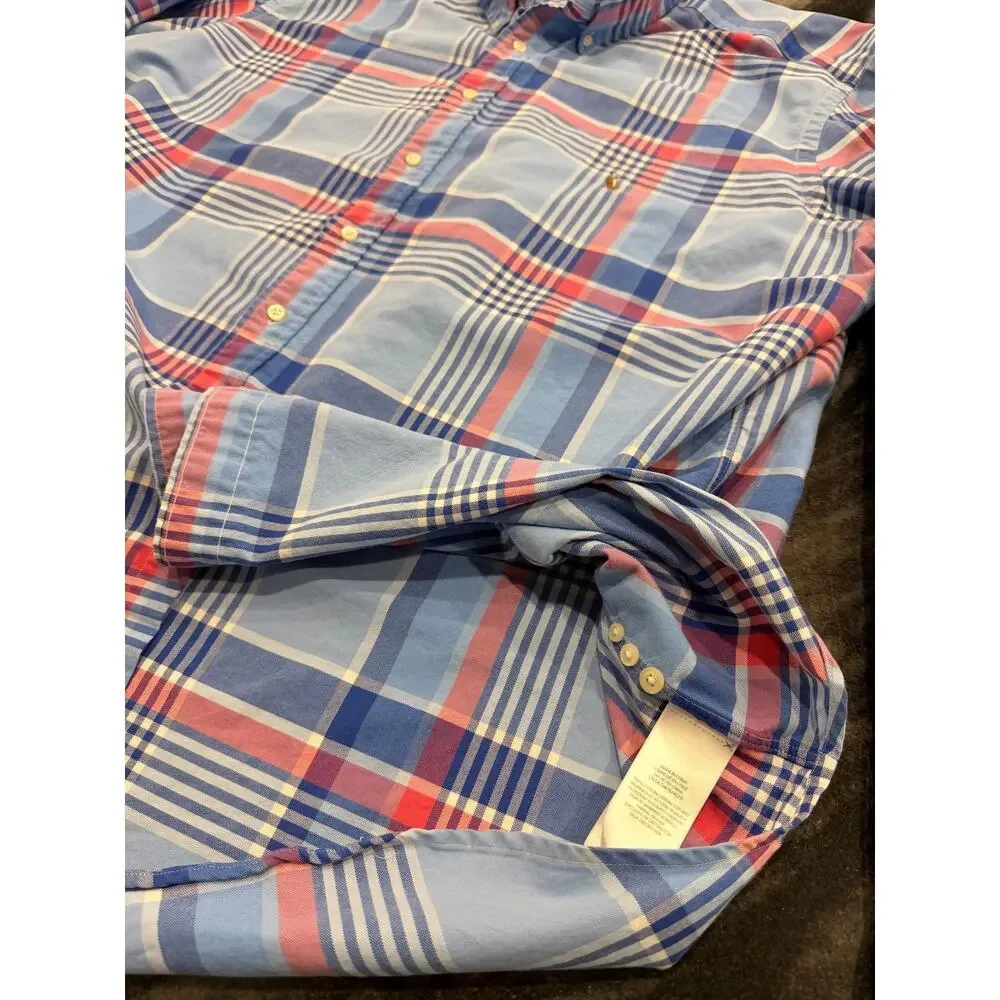 Polo Ralph Lauren Mens 2XLT Blue Pink Plaid Button Down Oxford Shirt Pony Cotton